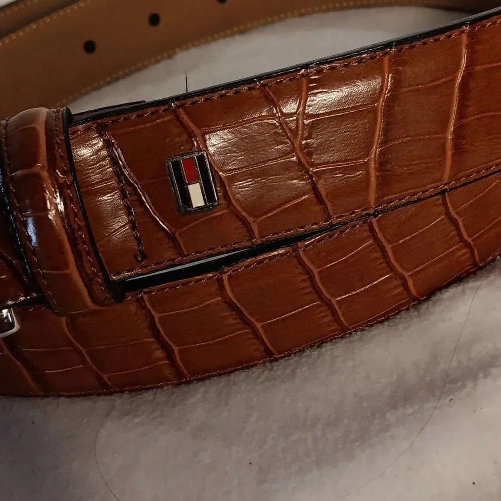 Tommy Hilfiger Croc Embossed Leather Belt